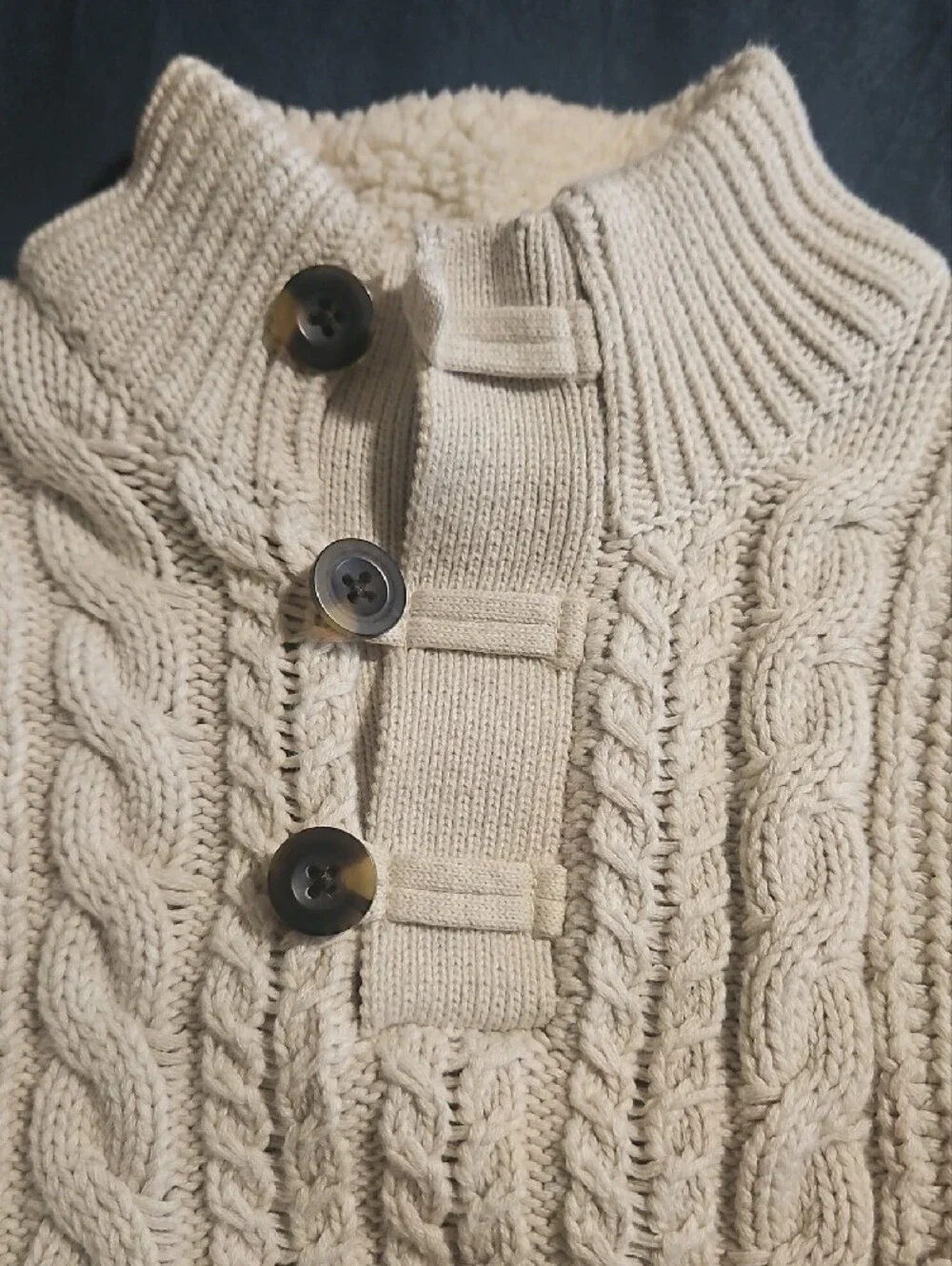 GAP Cream Cable Knit Sweater with Brown Elbow Patch